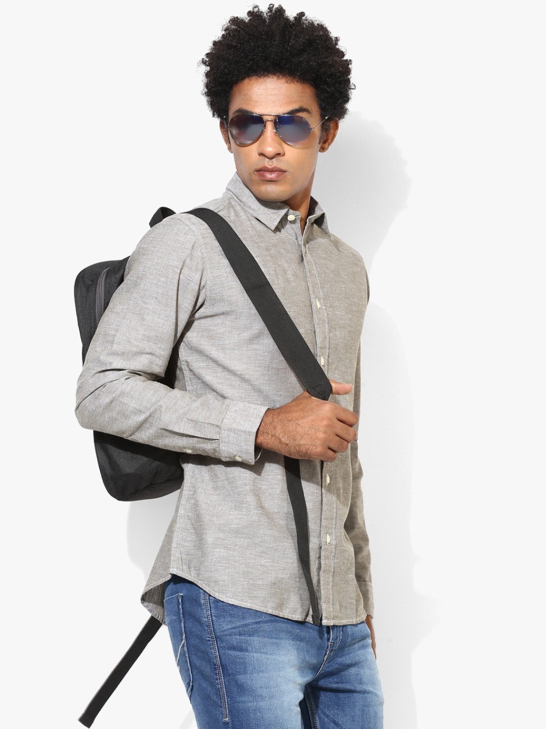 

SELECTED Men Grey Solid Regular Fit Casual Shirt