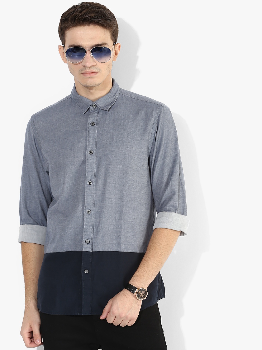 

SELECTED Men Blue Colourblocked Regular Fit Casual Shirt