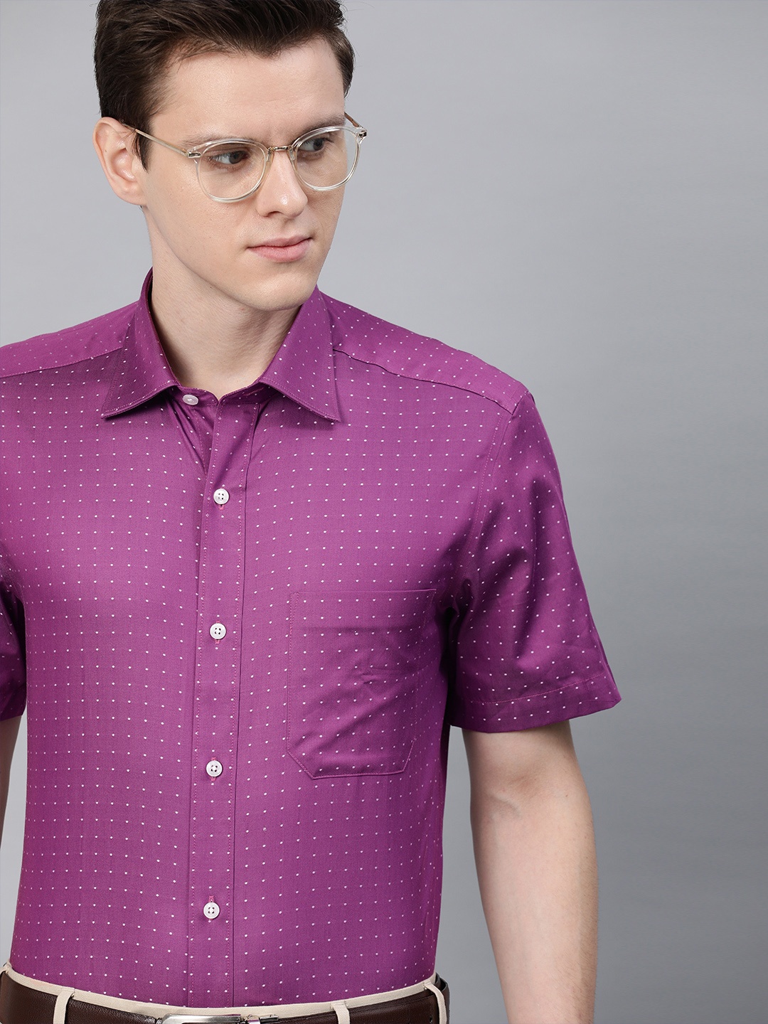 

Louis Philippe Men Purple & White Regular Fit Self Design Formal Shirt