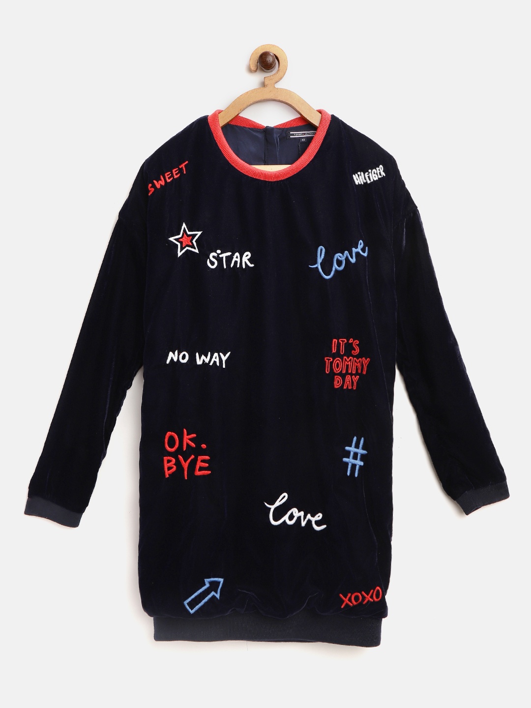 

Tommy Hilfiger Girls Navy Blue Embroidered Velvet T-shirt Dress