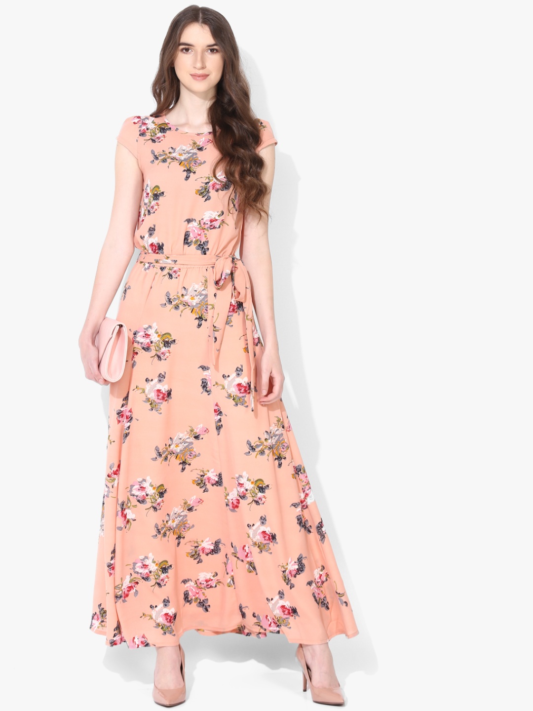 

MIAMINX Women Peach-Coloured Printed Maxi Dress
