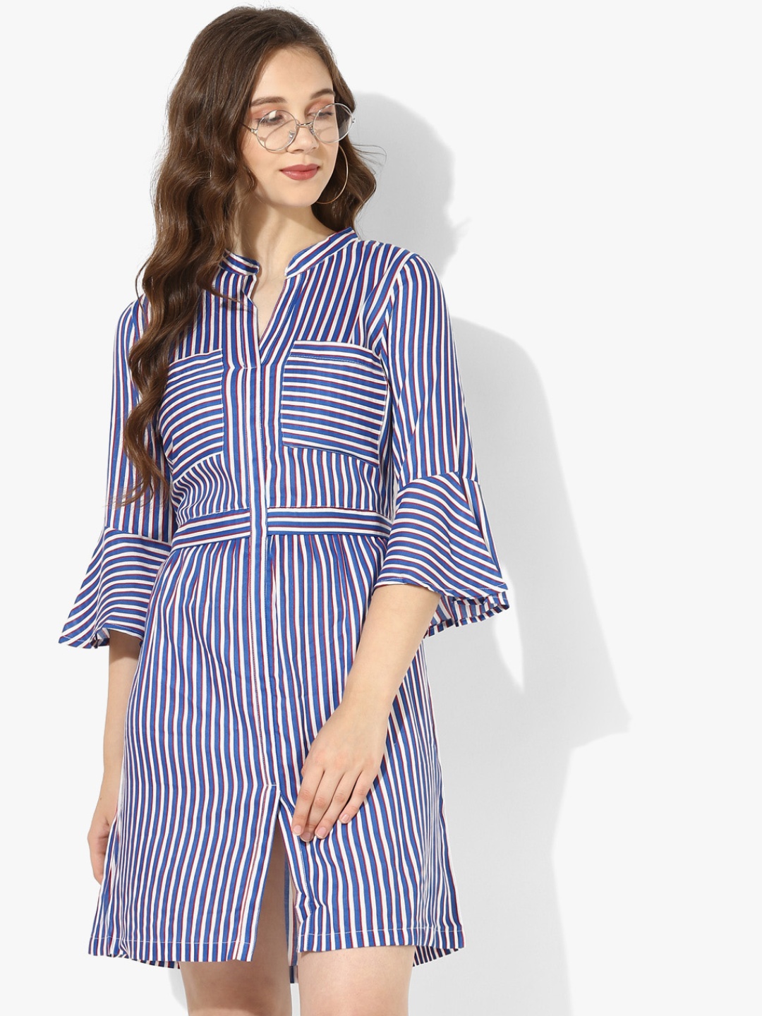 

MIAMINX Women Blue Striped A-Line Dress