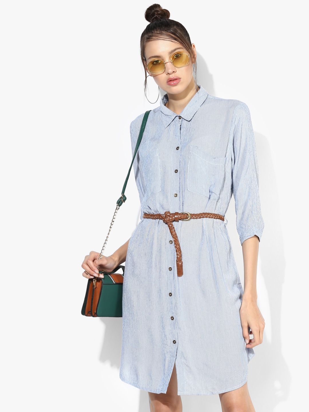 

MIAMINX Women Blue Striped A-Line Dress