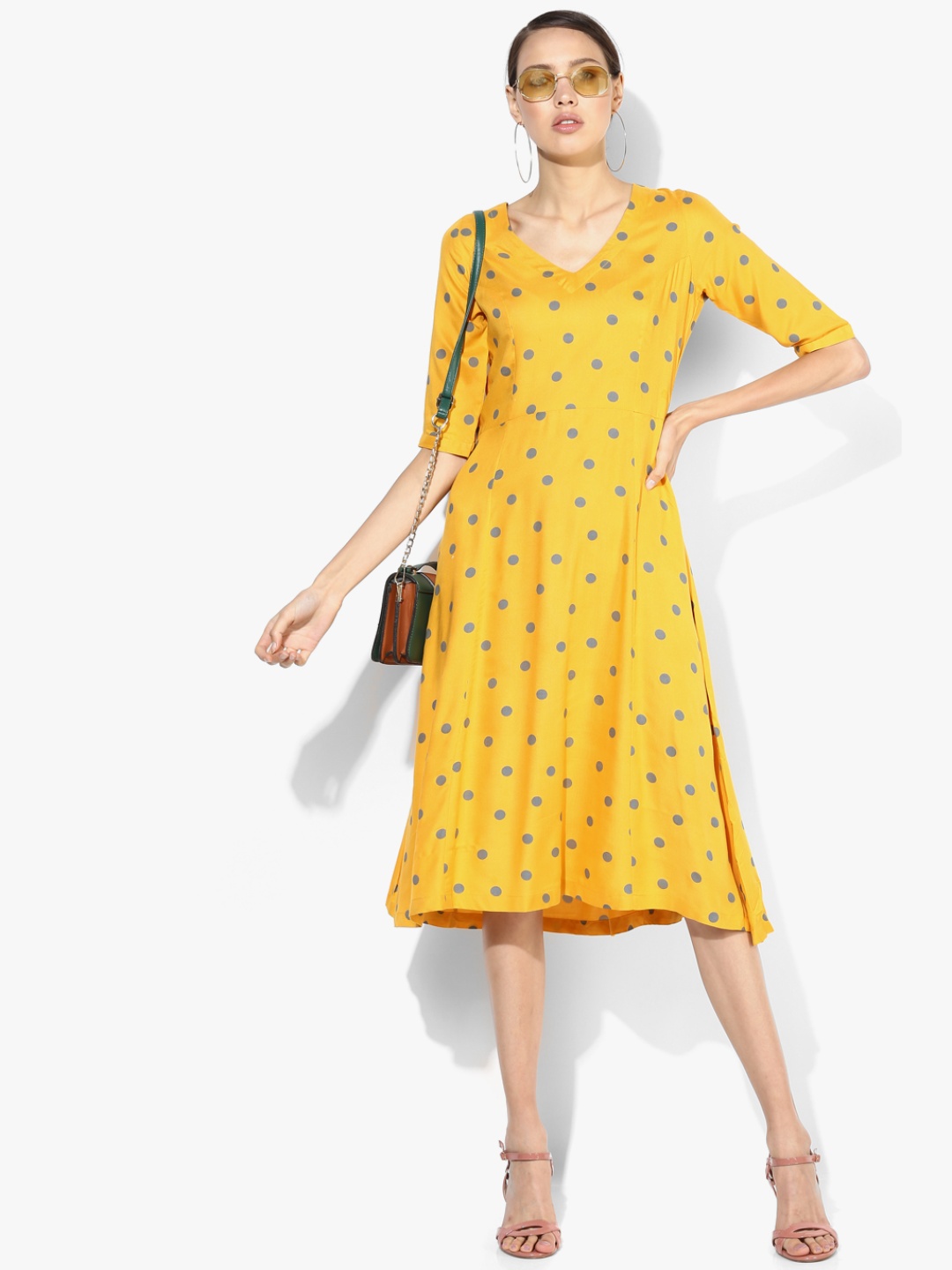 

MIAMINX Women Yellow Printed A-Line Dress