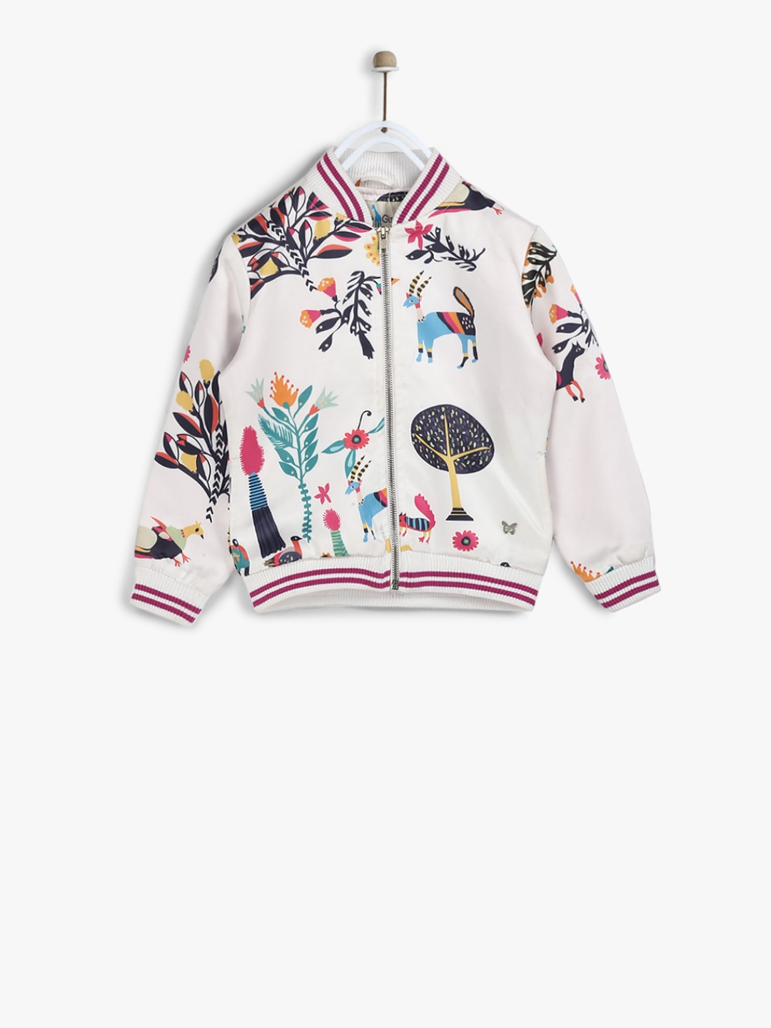 

Blue Giraffe Girls Off-White Printed Bomber Jacket