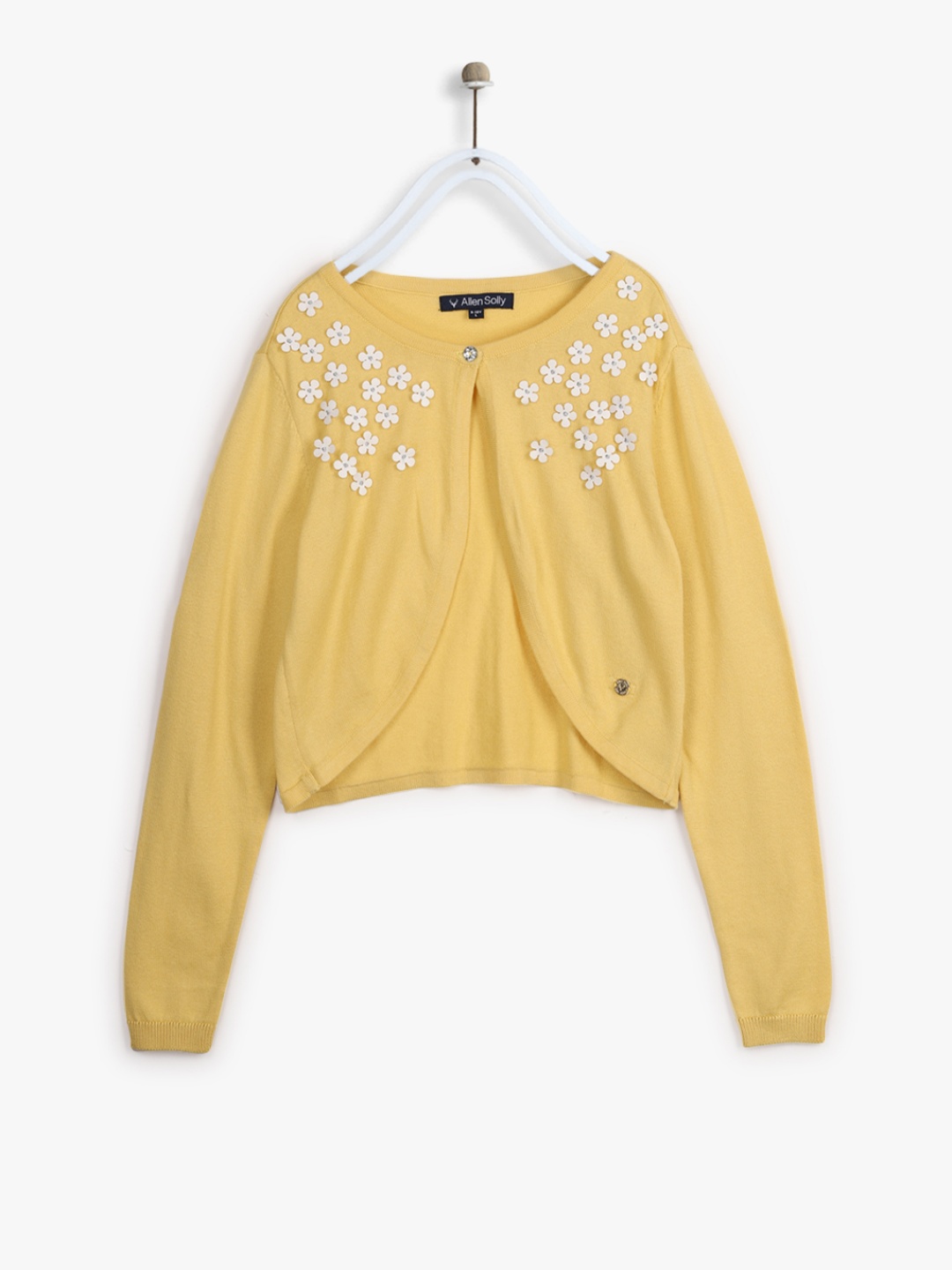 

Allen Solly Junior Girls Mustard Yellow Solid Cardigan Sweater With Embellished Detail