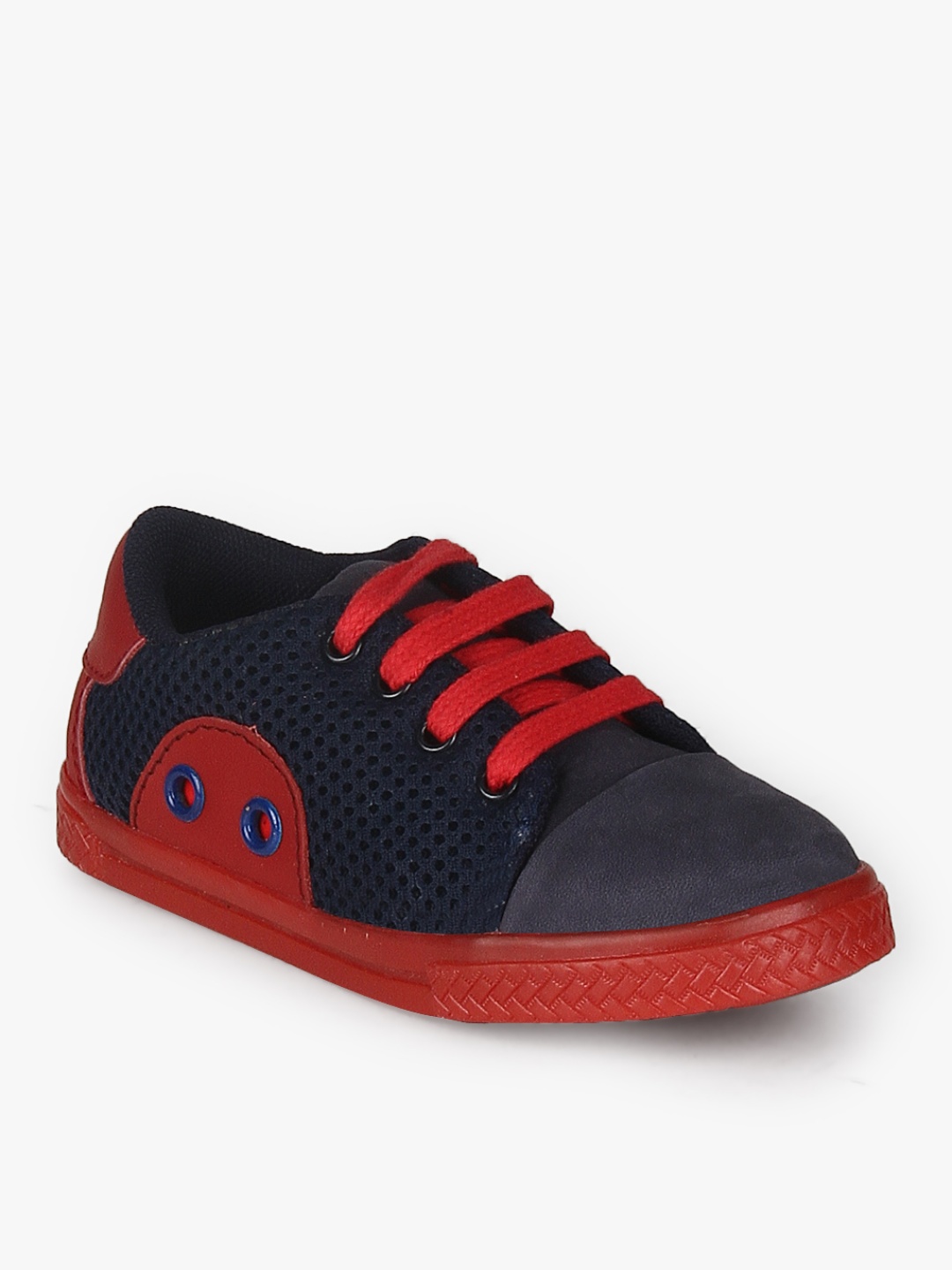 

TUSKEY Boys Navy Blue & Red Perforated Leather Sneakers