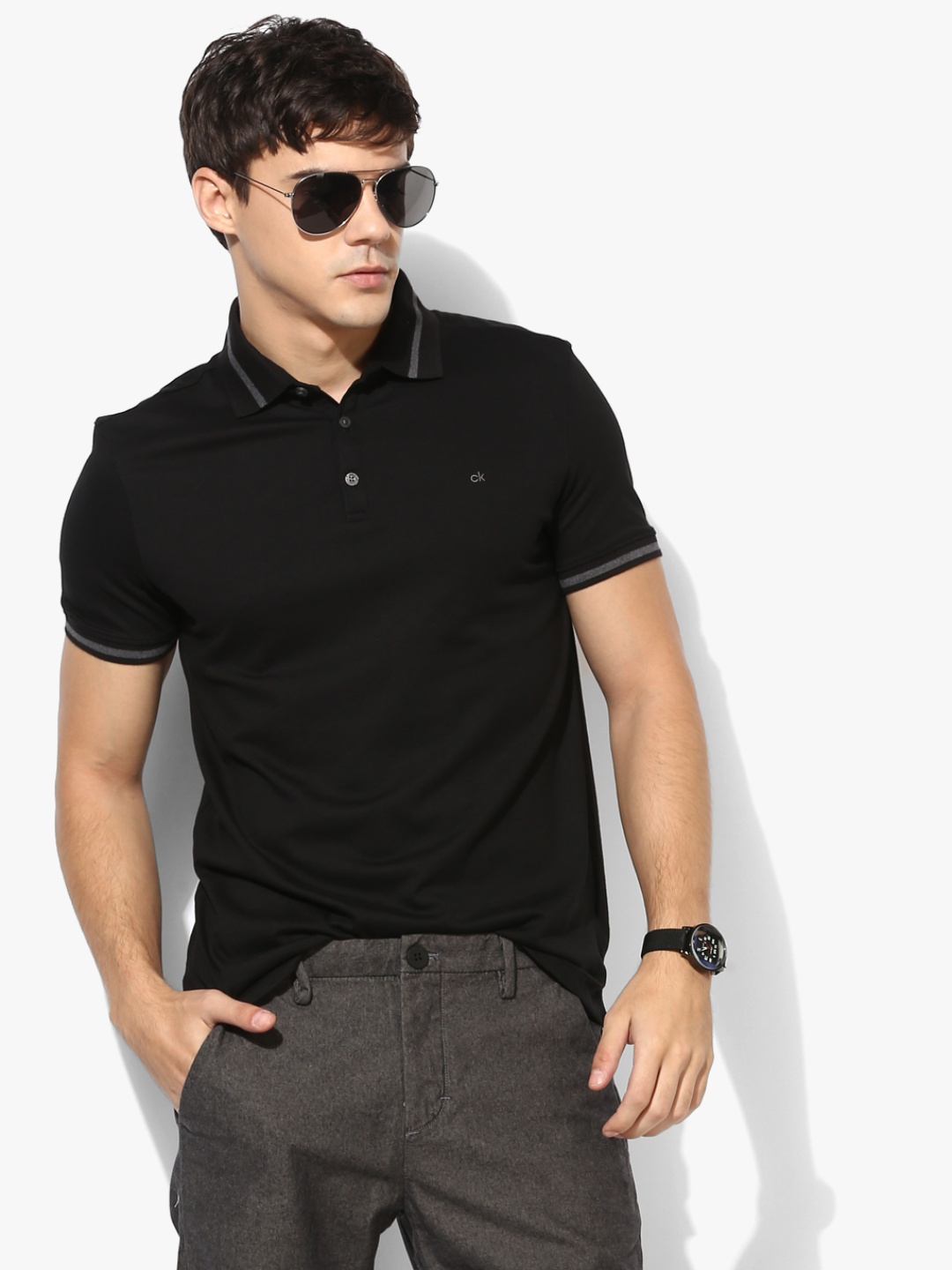 

Calvin Klein Men Black Solid Polo Collar T-shirt