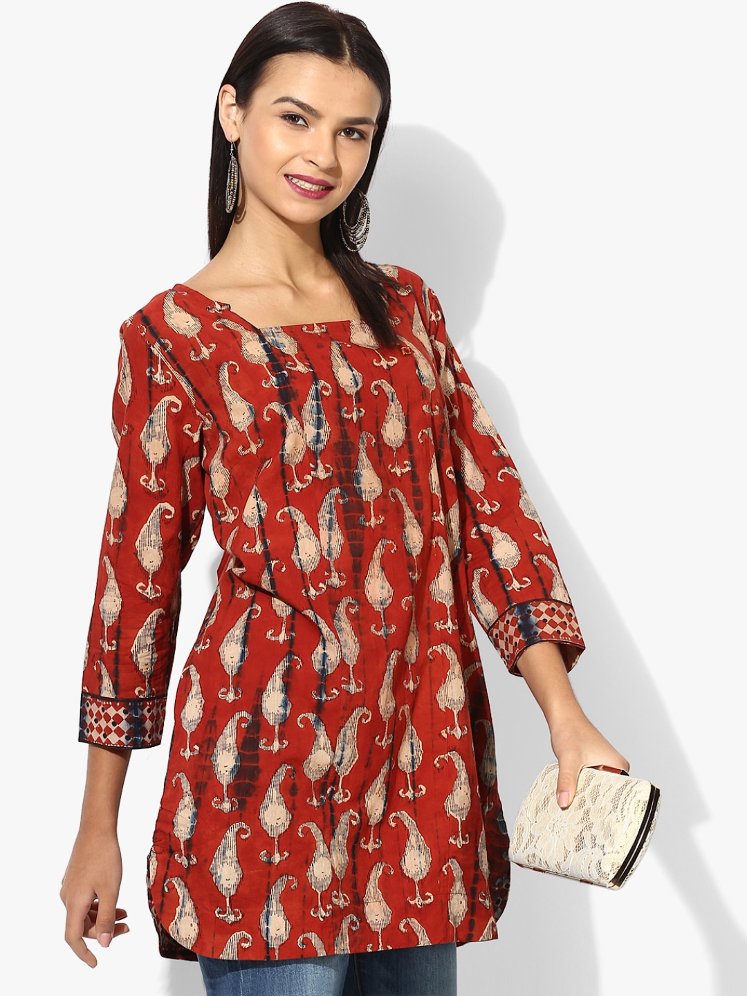 

Fabindia Women's Maroon & Beige Printed Tunic
