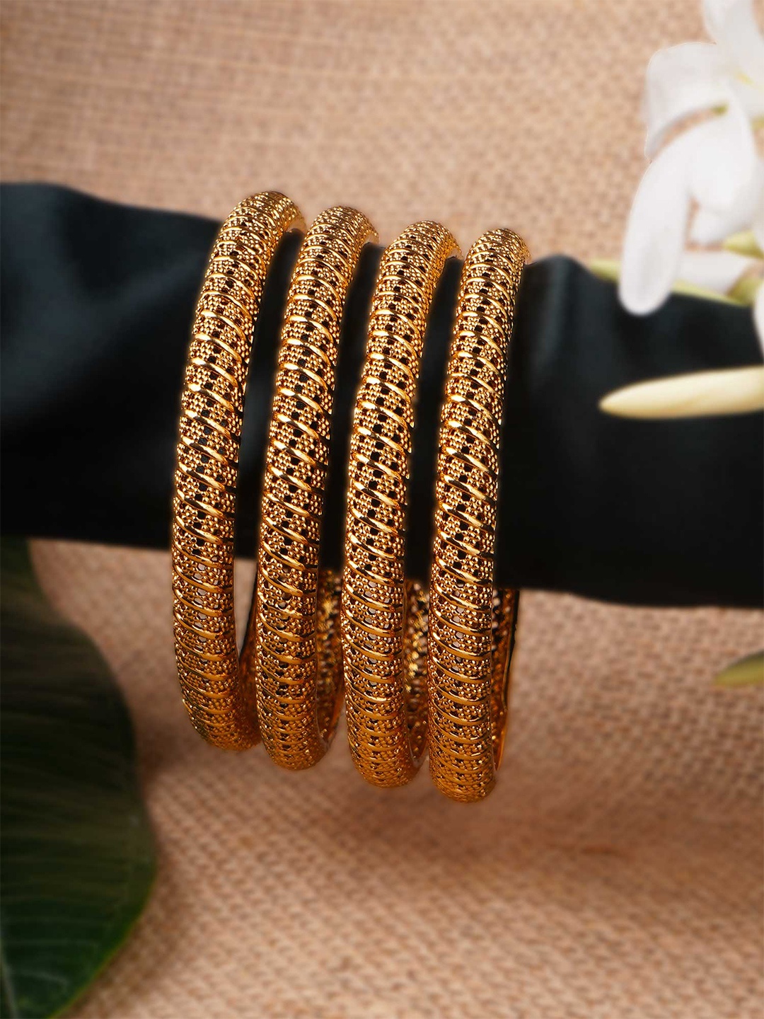 

Adwitiya Collection Set of 4 24k Gold-Plated Embellished Designer Bangles