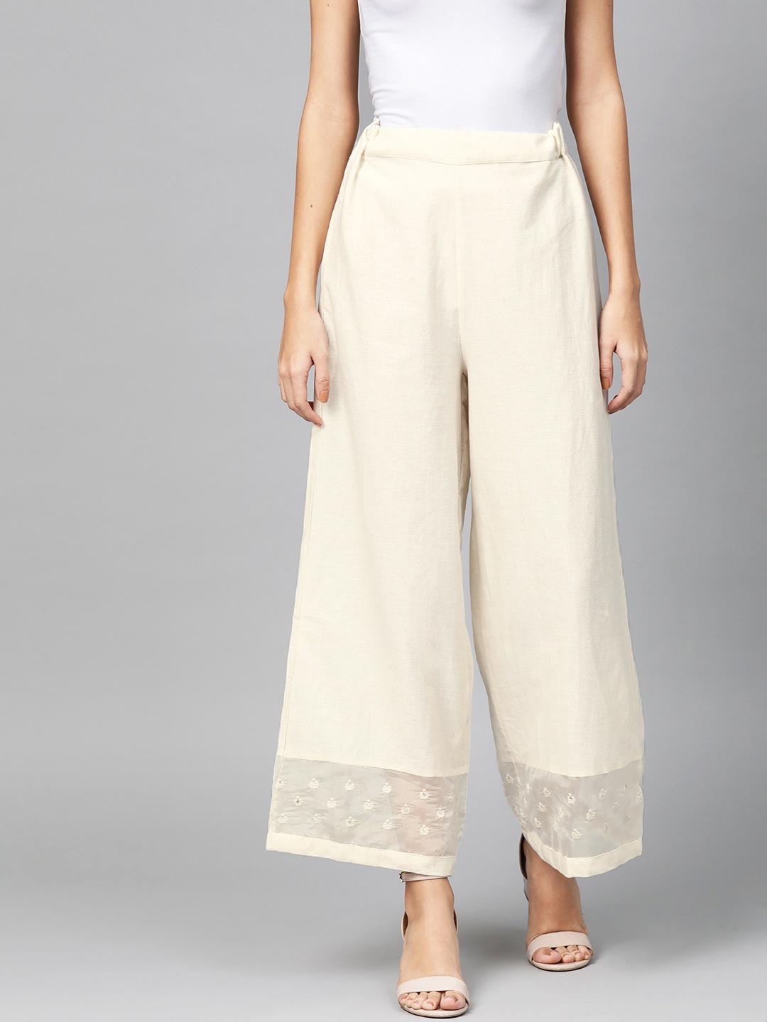 

W Flared Solid Cotton Palazzos, Off white