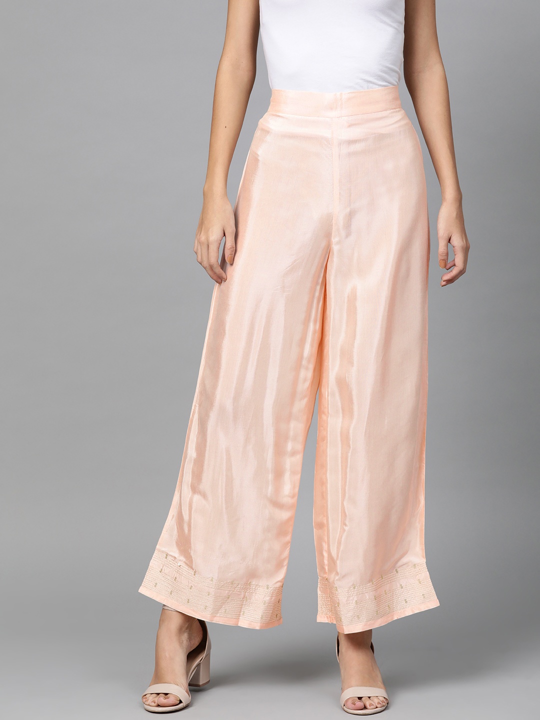 

W Women Peach-Coloured Solid Flared Palazzos