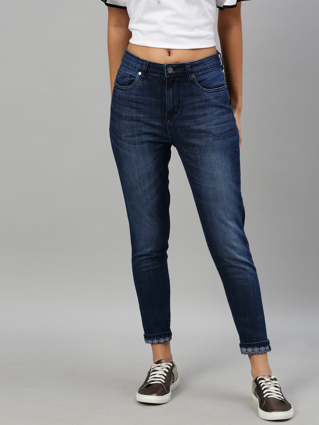 

Mast & Harbour Women Blue Skinny Fit High-Rise Clean Look Stretchable Cropped Jeans