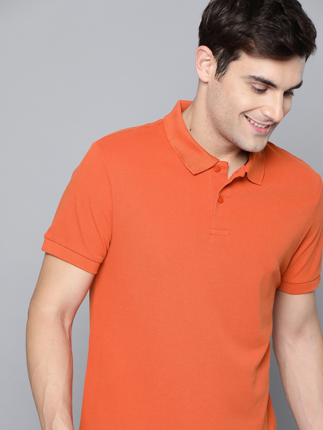 

Mast Harbour Men Orange Solid Polo Collar Pure Cotton T-shirt