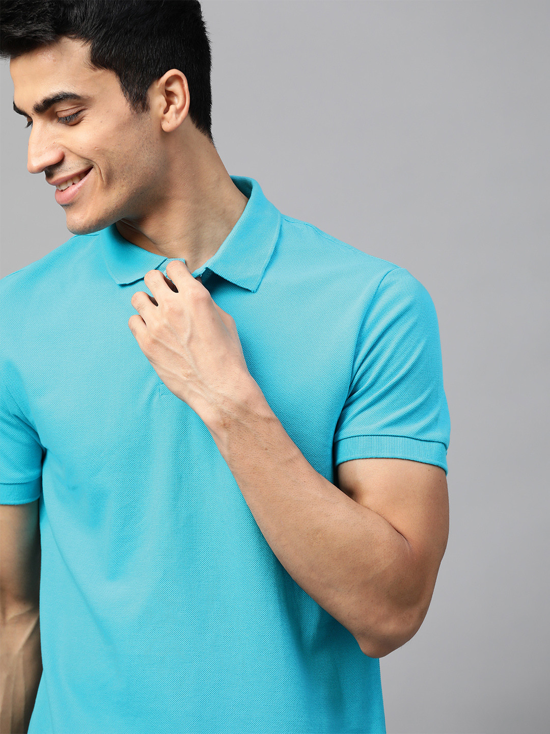 

Mast Harbour Men Blue Solid Polo Collar Pure Cotton T-shirt