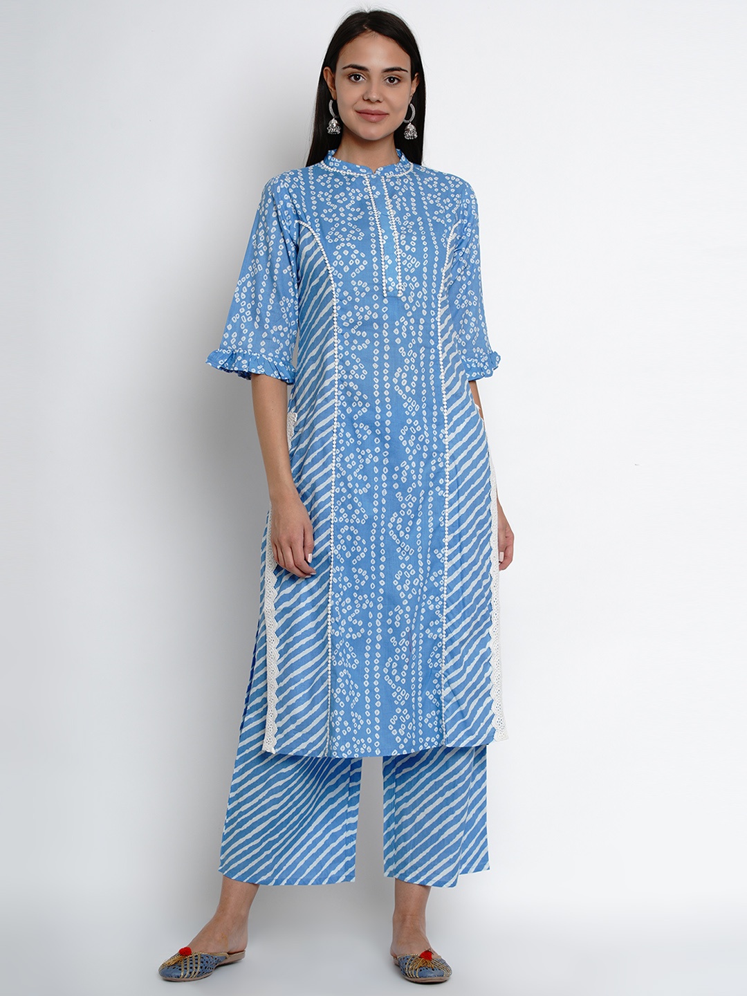 

Bhama Couture Women Blue & White Printed Kurta with Palazzos