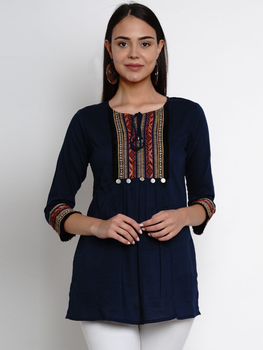 

Bhama Couture Women Navy Blue Solid Tunic