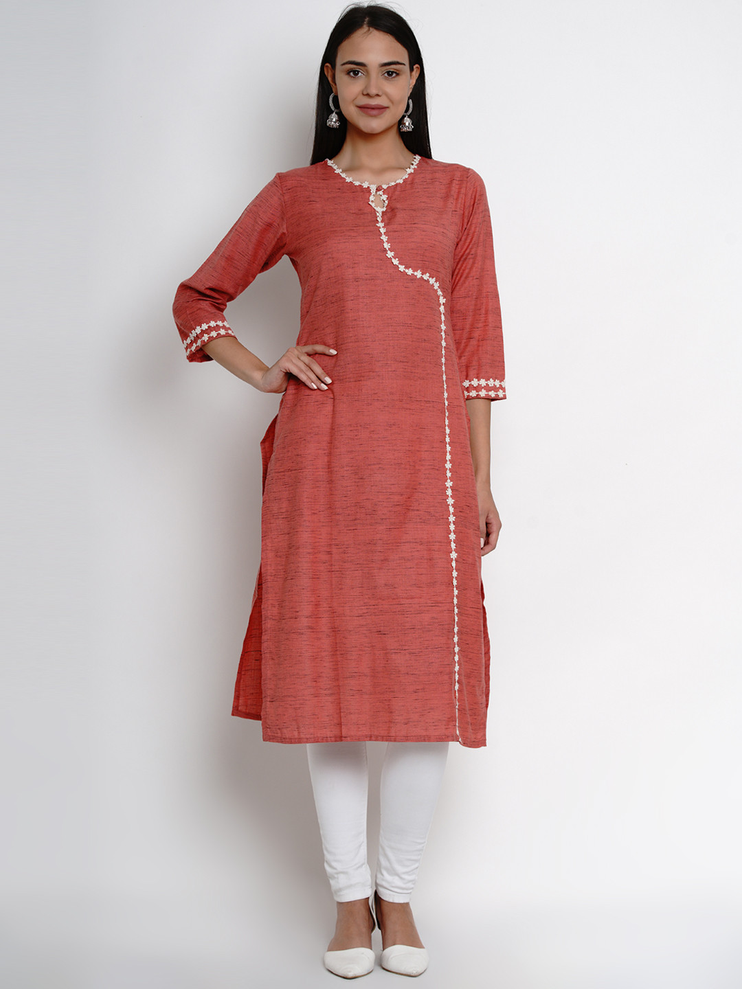 

Bhama Couture Women Red Embroidered Straight Kurta