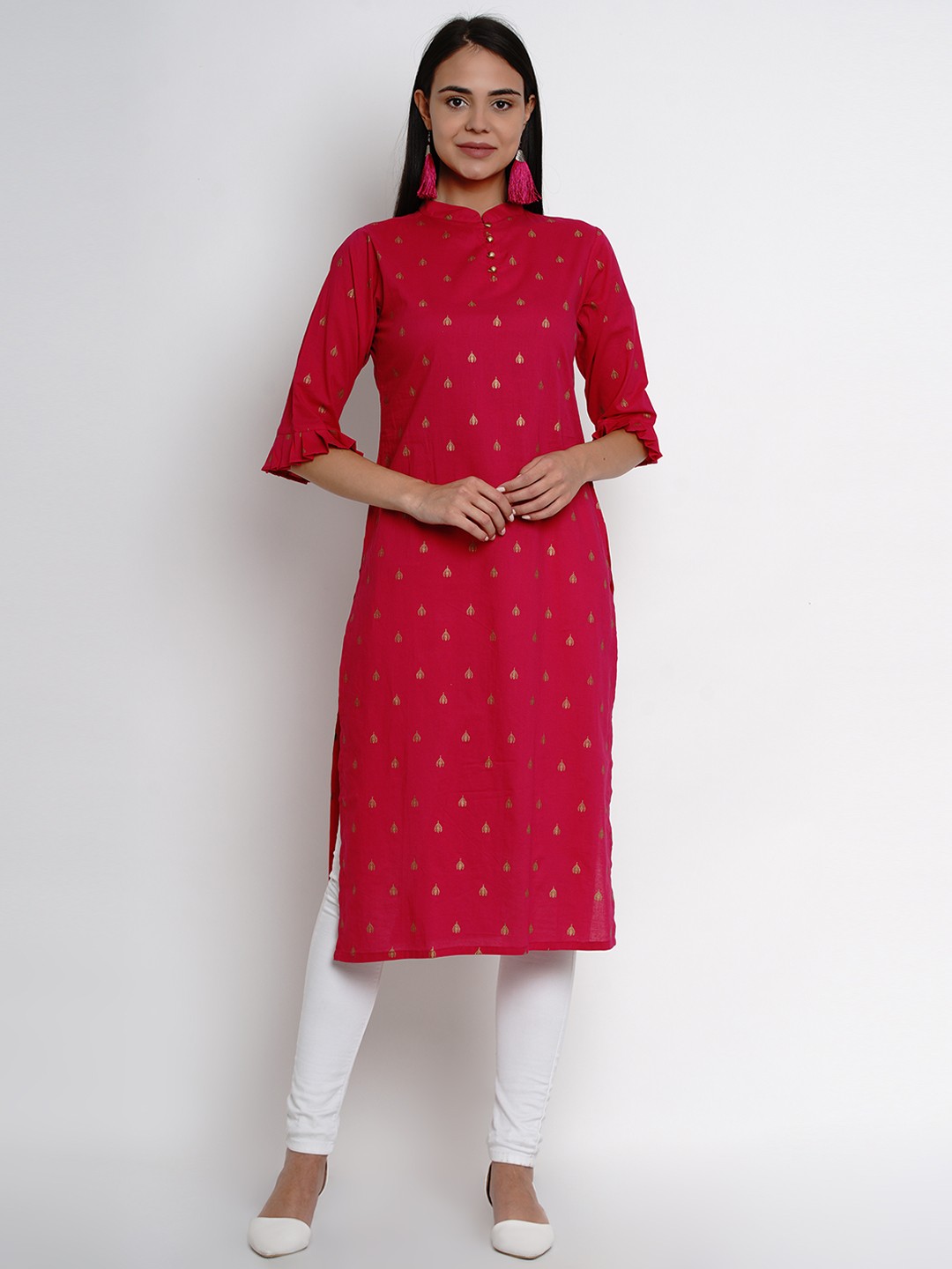 

Bhama Couture Women Fuchsia Printed Straight Kurta