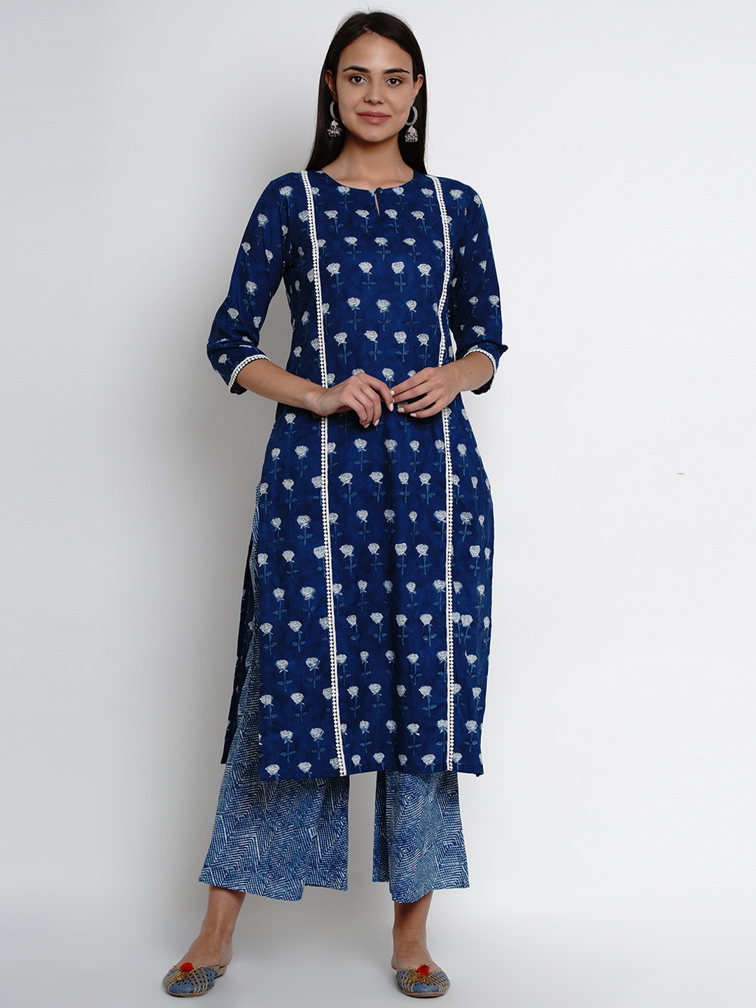 

Bhama Couture Women Blue & White Indigo Printed Kurta with Palazzos