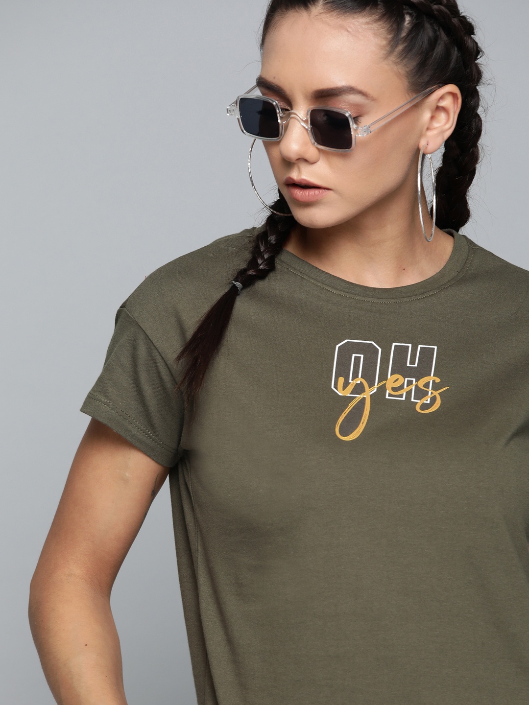 

Kook N Keech Women Olive Green Solid Round Neck Pure Cotton T-shirt