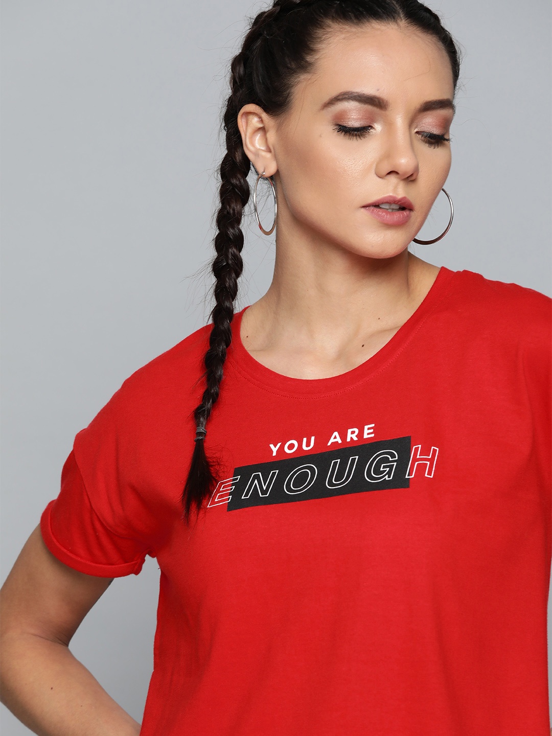 

Kook N Keech Women Red Printed Round Neck Pure Cotton T-shirt