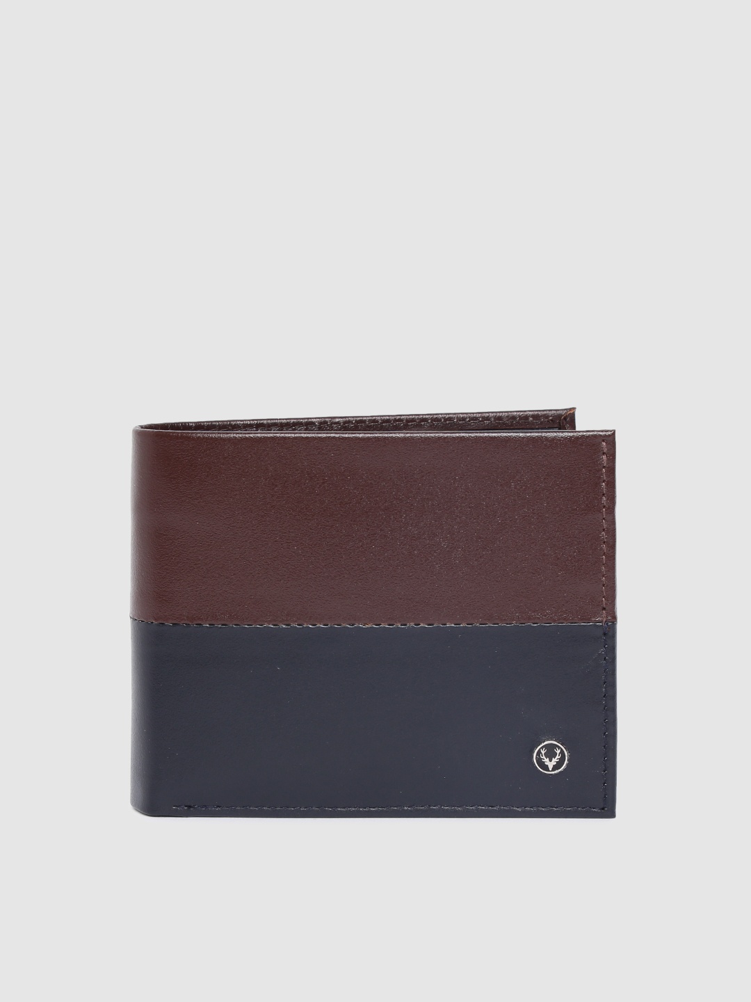 

Allen Solly Men Brown & Navy Blue Colourblocked Genuine Leather Two Fold Wallet