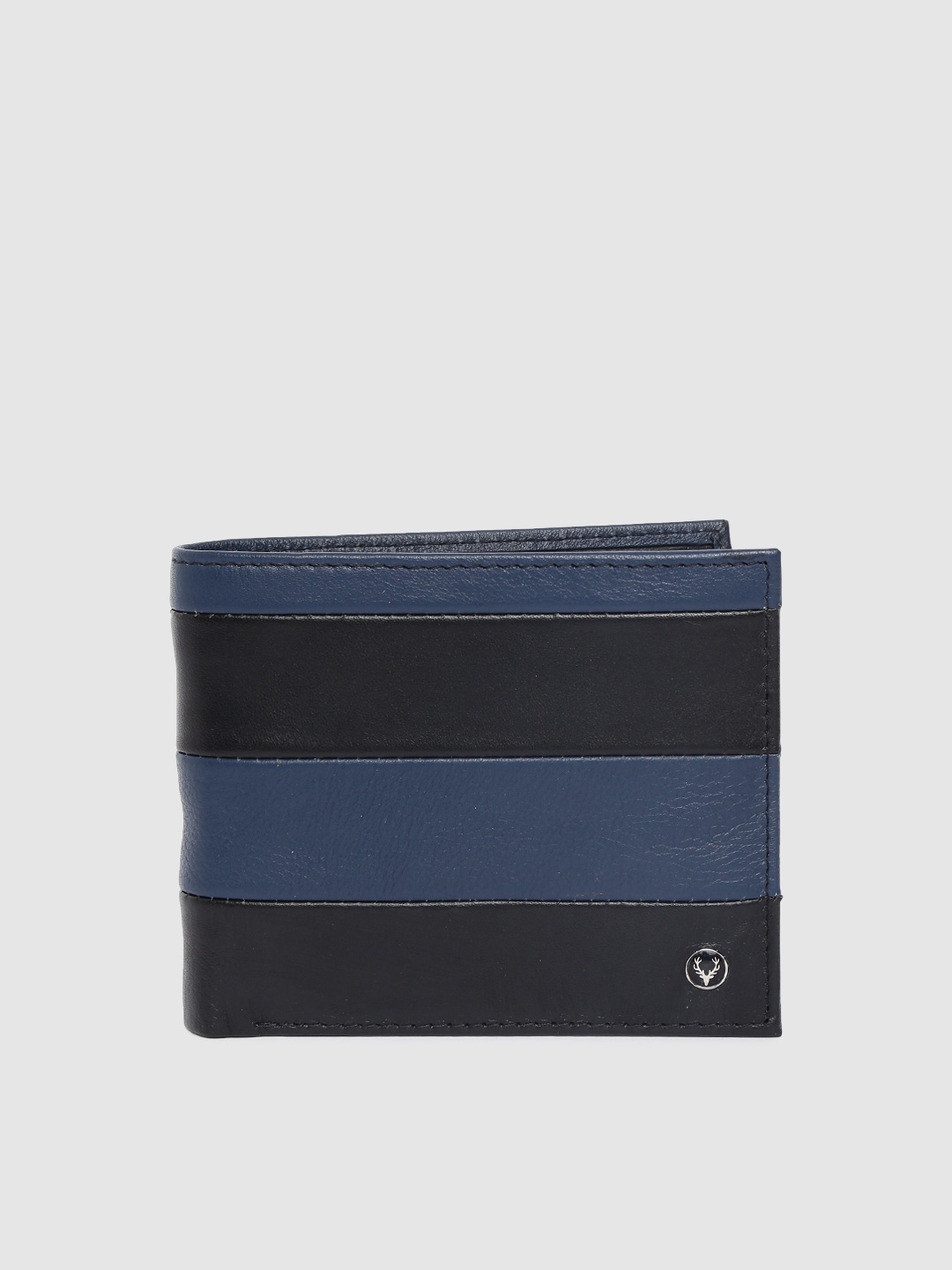 

Allen Solly Men Black & Blue Colourblocked Genuine Leather Two Fold Wallet