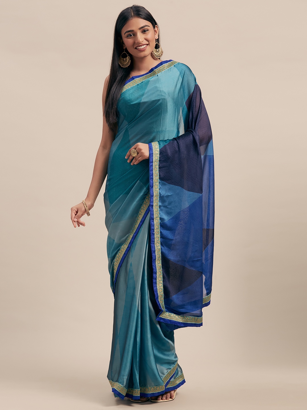 

Mitera Turquoise Blue Printed Poly Georgette Saree