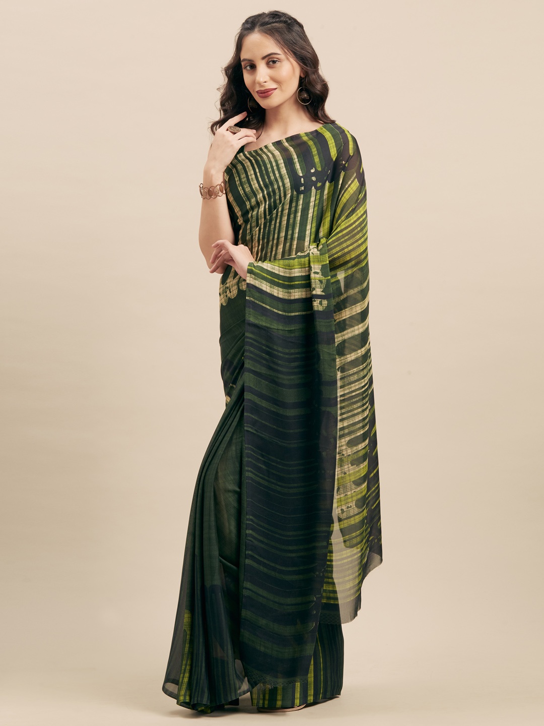 

KALINI Green & Beige Poly Georgette Printed Saree