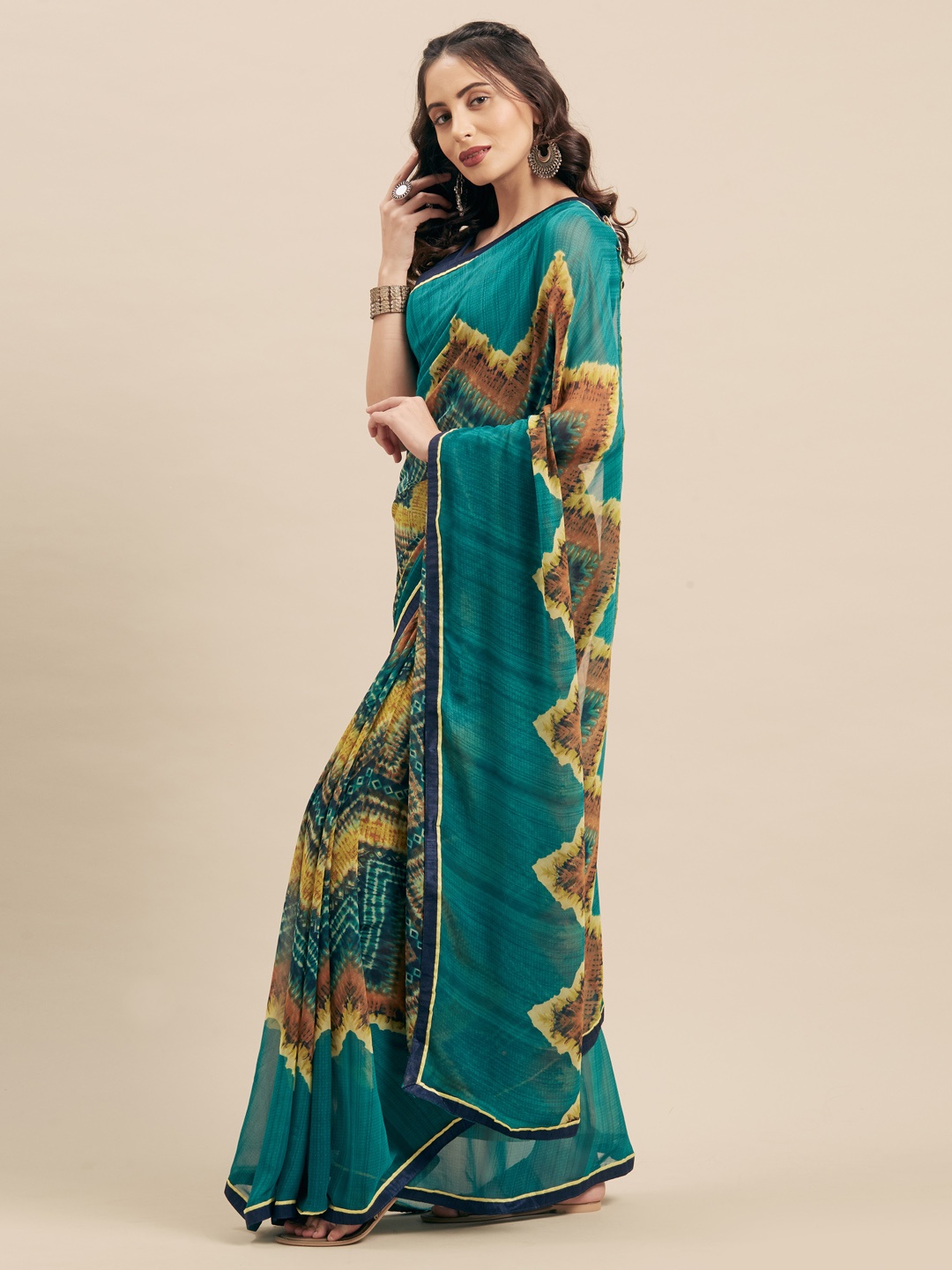 

KALINI Sea Green & Yellow Poly Georgette Printed Saree