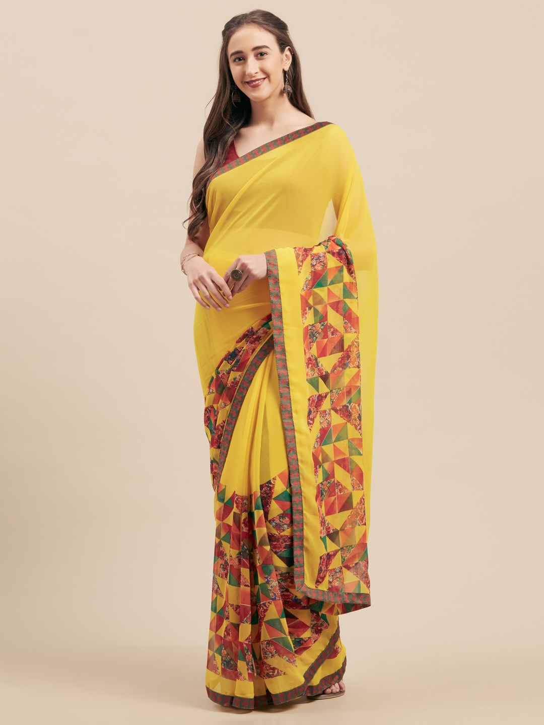 

KALINI Yellow Printed Poly Georgette Saree