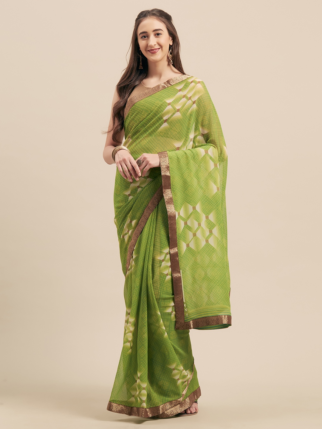 

Mitera Green Printed Poly Georgette Saree