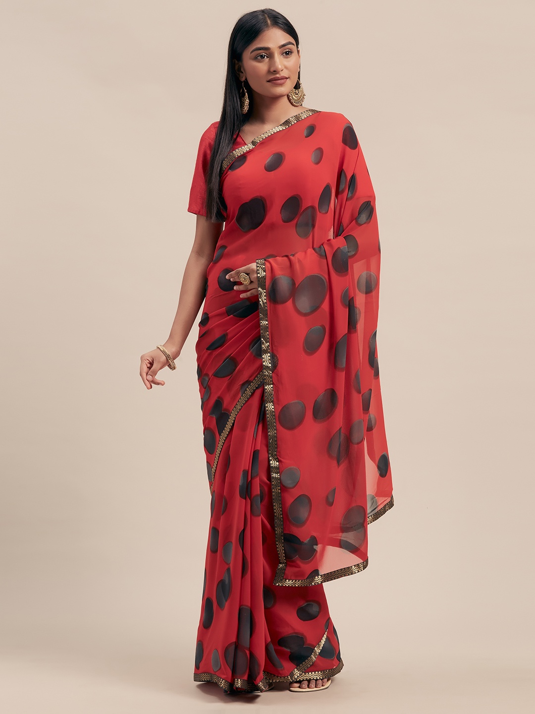 

KALINI Red & Black Poly Georgette Printed Saree
