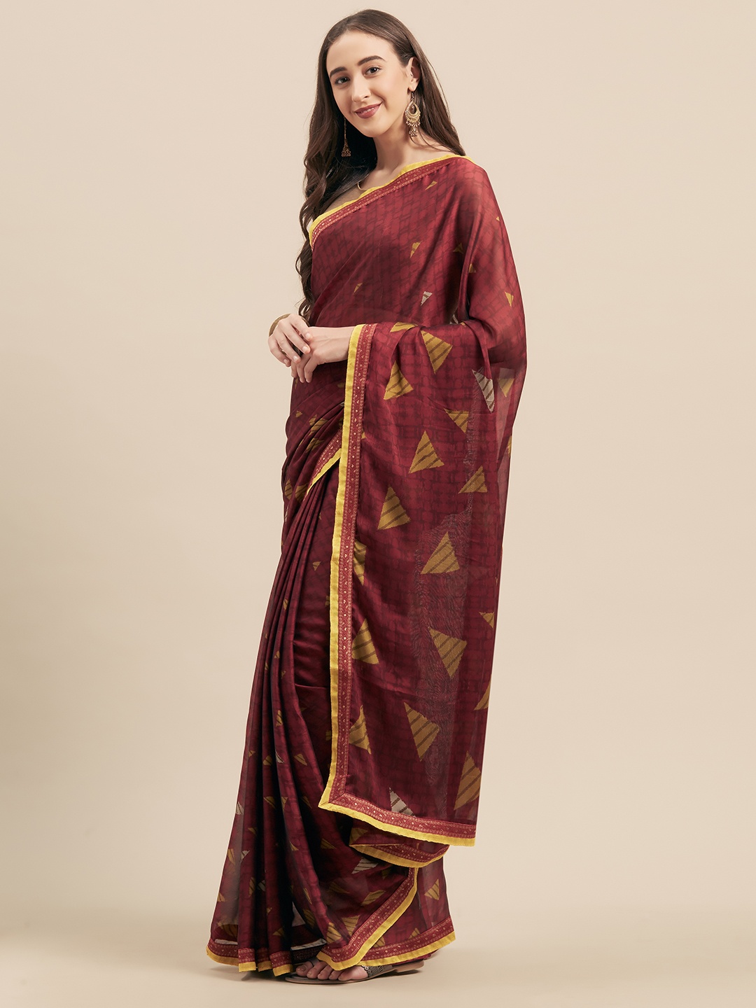 

Mitera Magenta & Mustard Yellow Poly Georgette Printed Saree