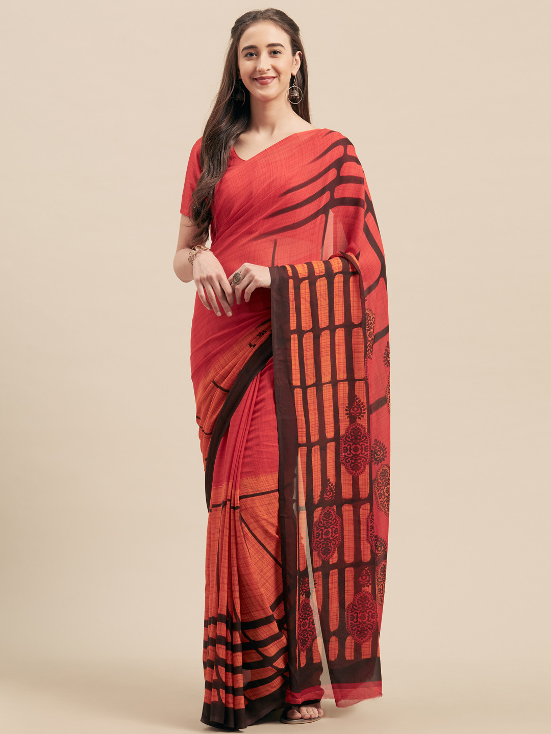 

KALINI Red & Black Poly Georgette Printed Saree