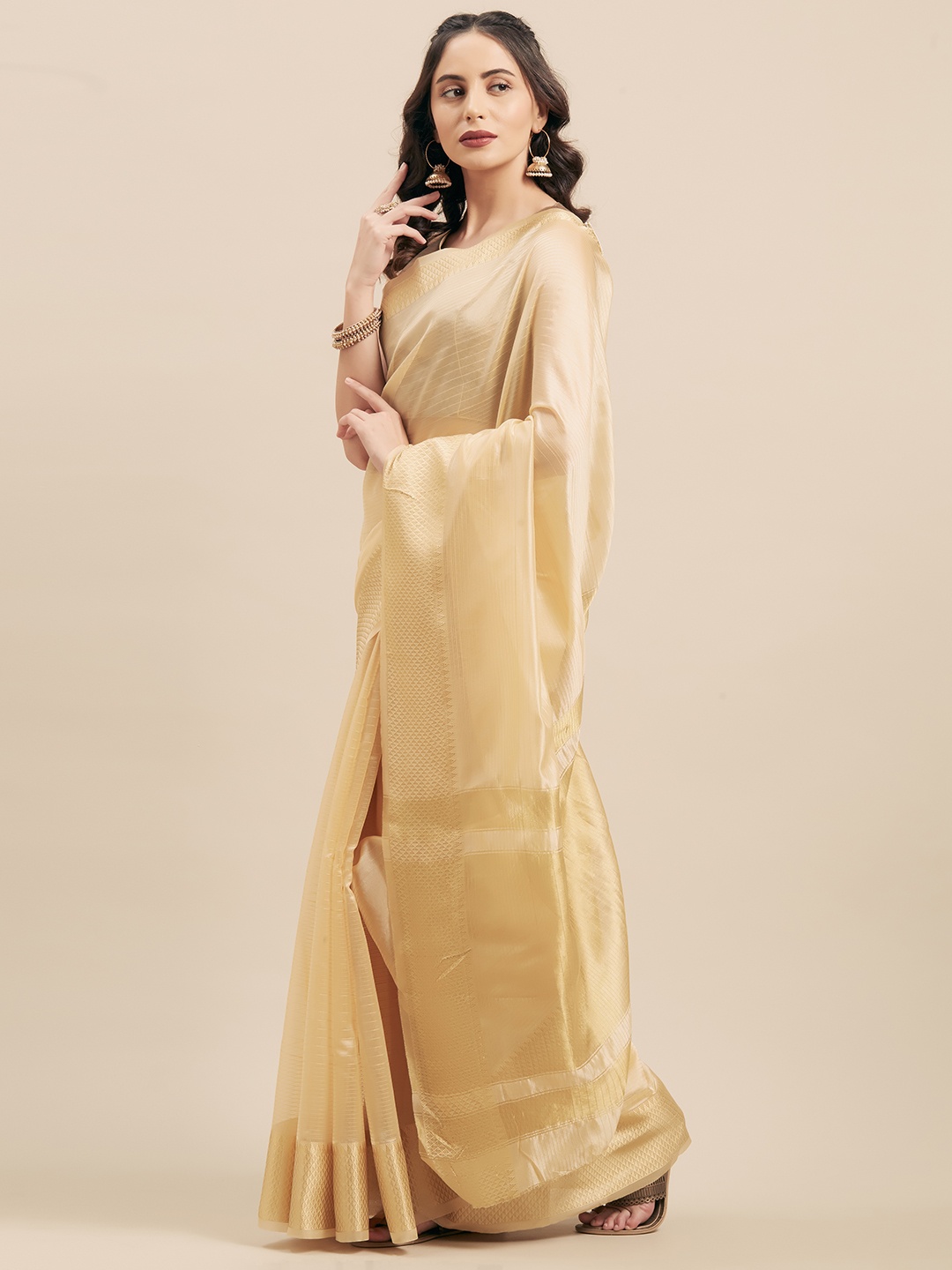 

KALINI Cream-Coloured Striped Silk Cotton Saree