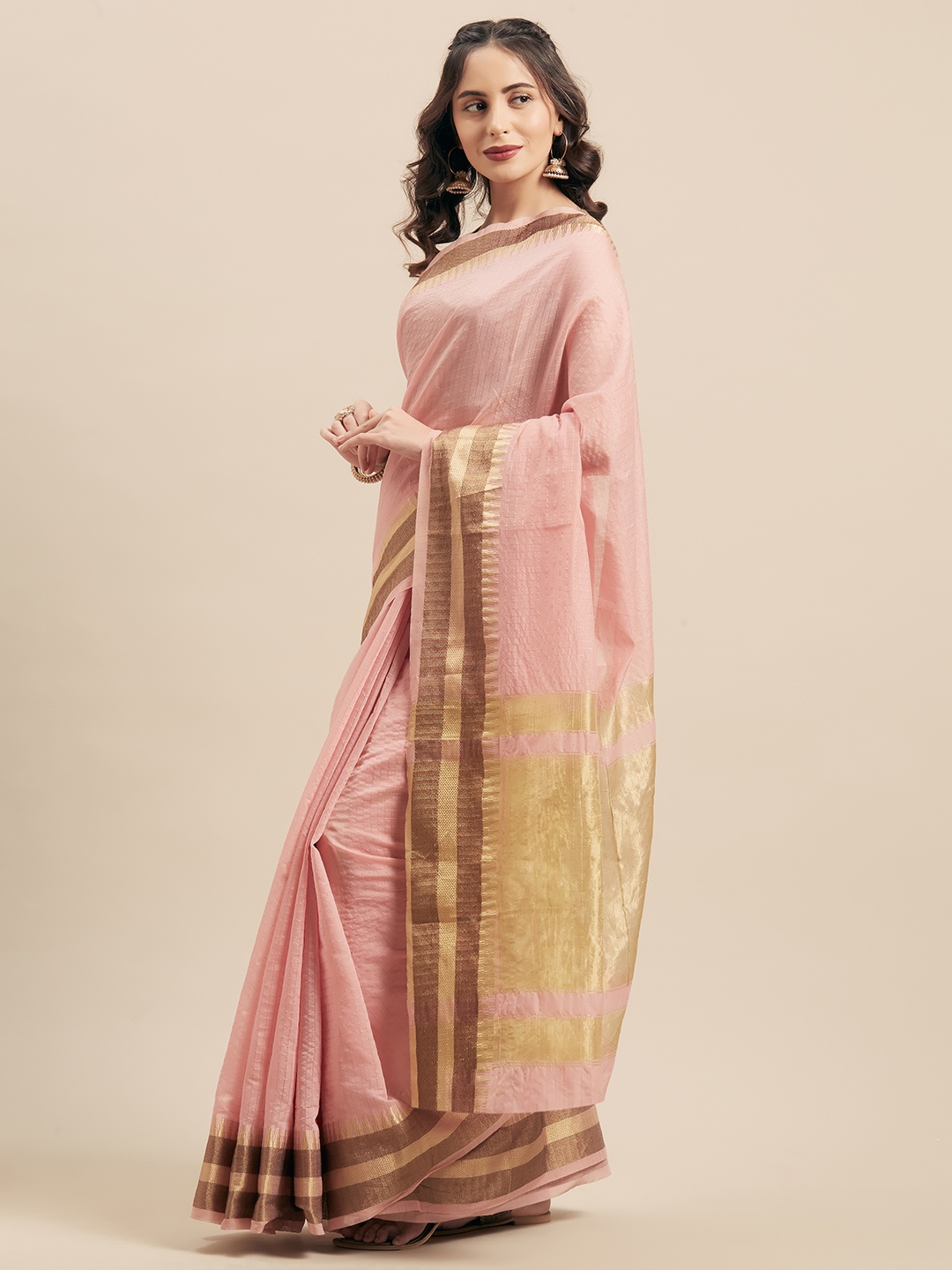 

Mitera Pink Checked Silk Cotton Saree