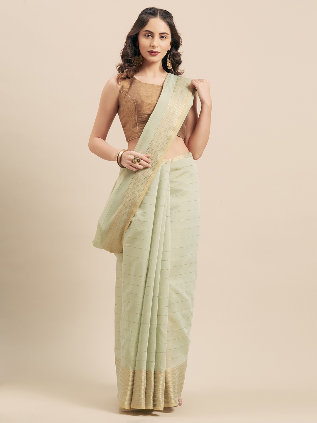 

Mitera Green Striped Silk Cotton Saree