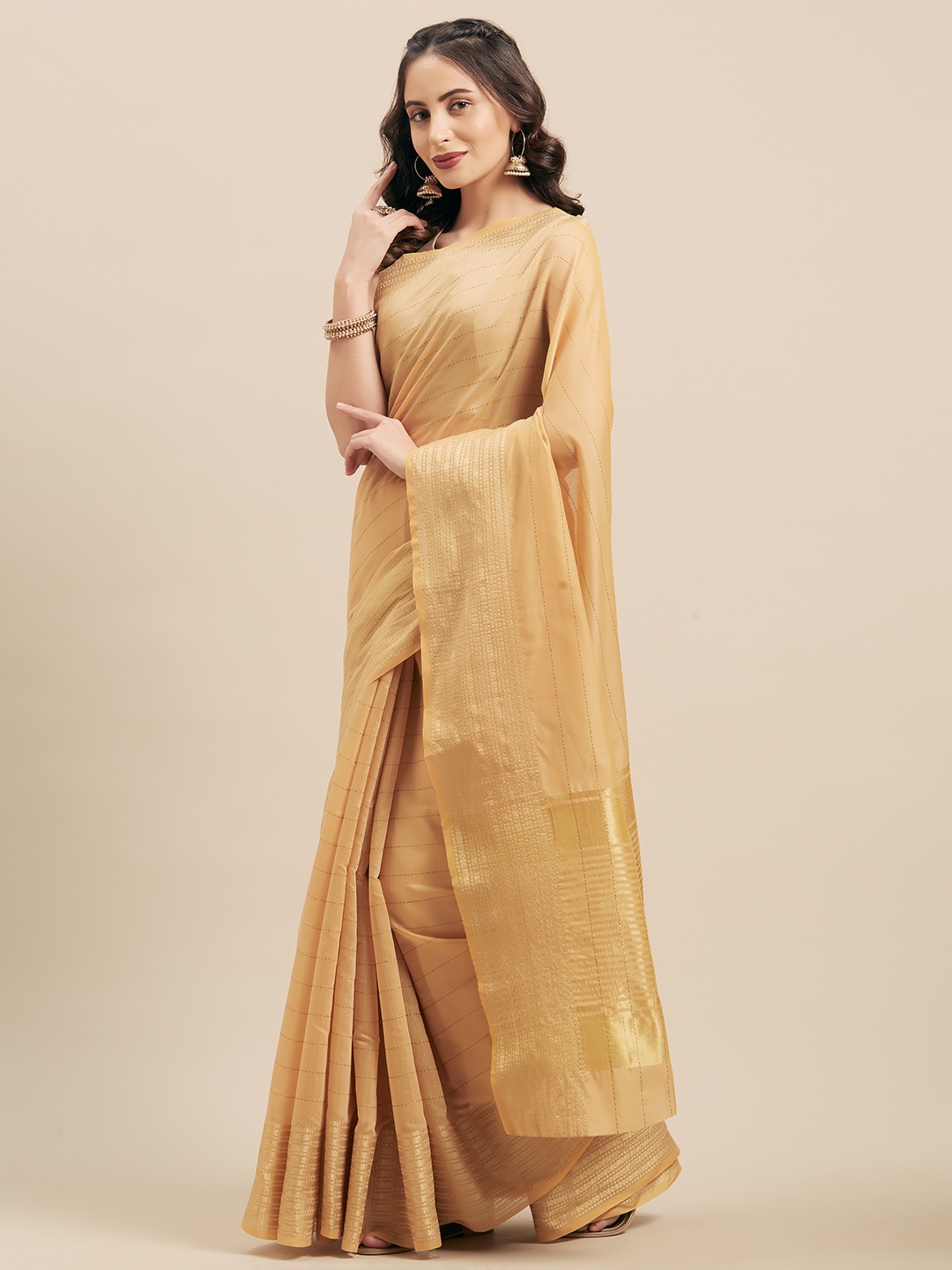 

KALINI Beige Striped Silk Cotton Saree