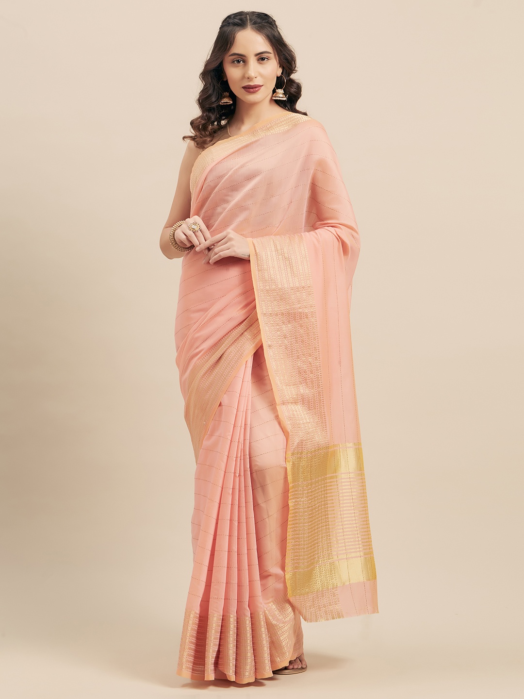 

Mitera Pink Striped Silk Cotton Saree