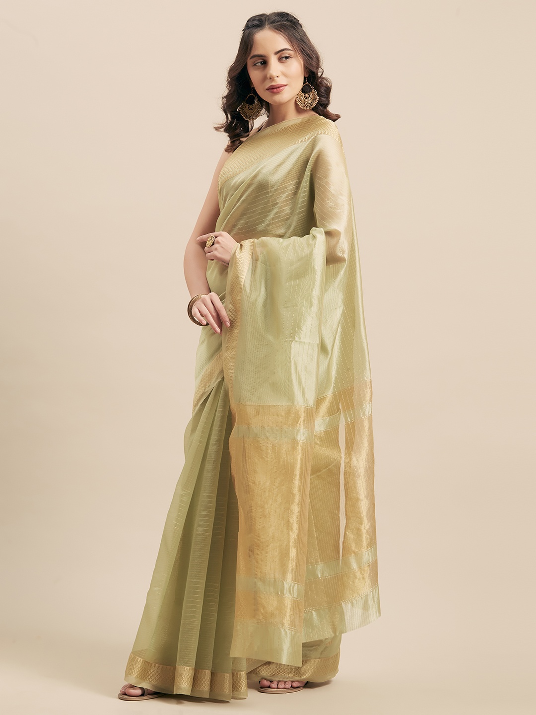 

Mitera Green Striped Silk Cotton Saree
