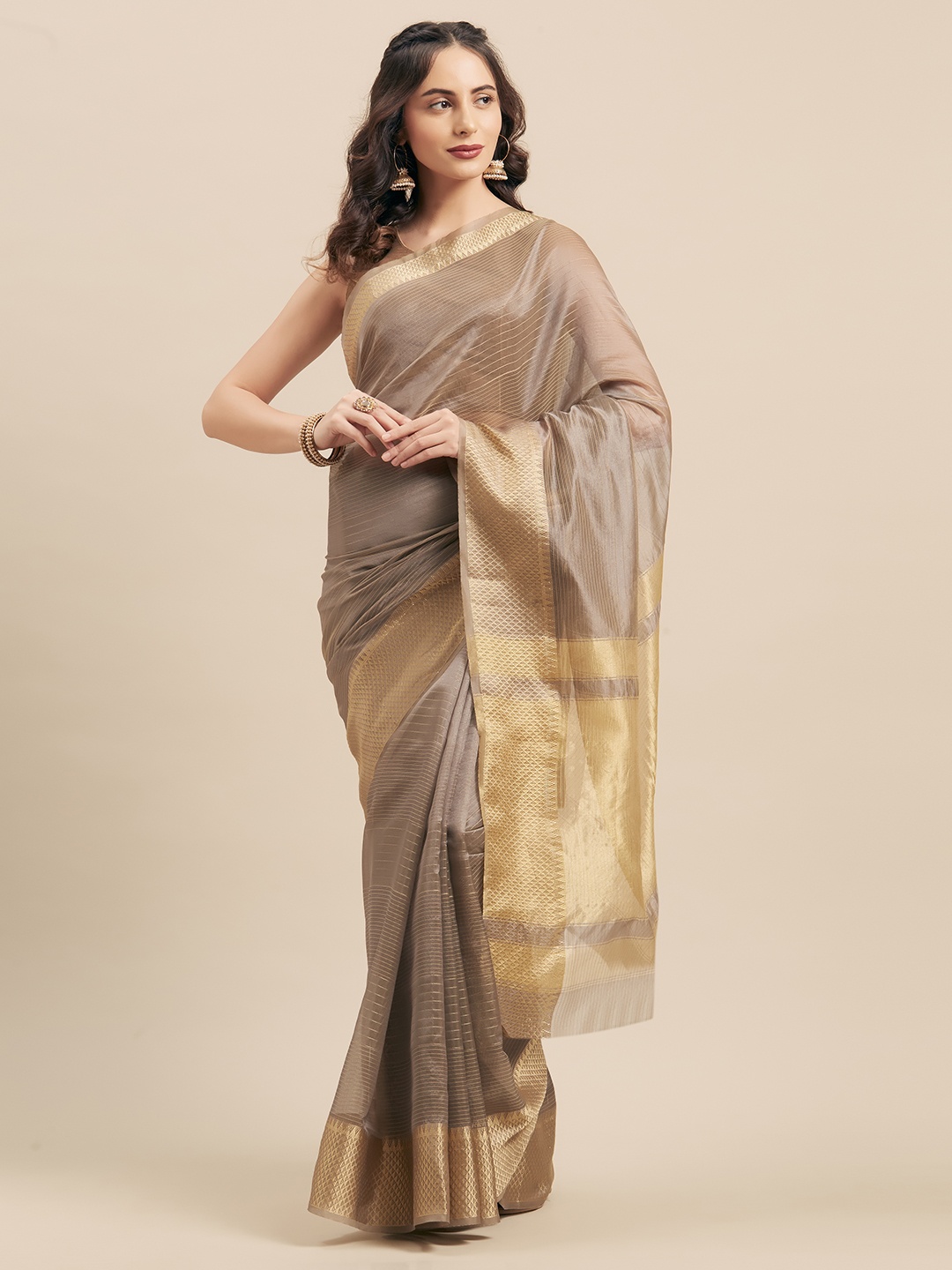 

Mitera Grey Striped Silk Cotton Saree