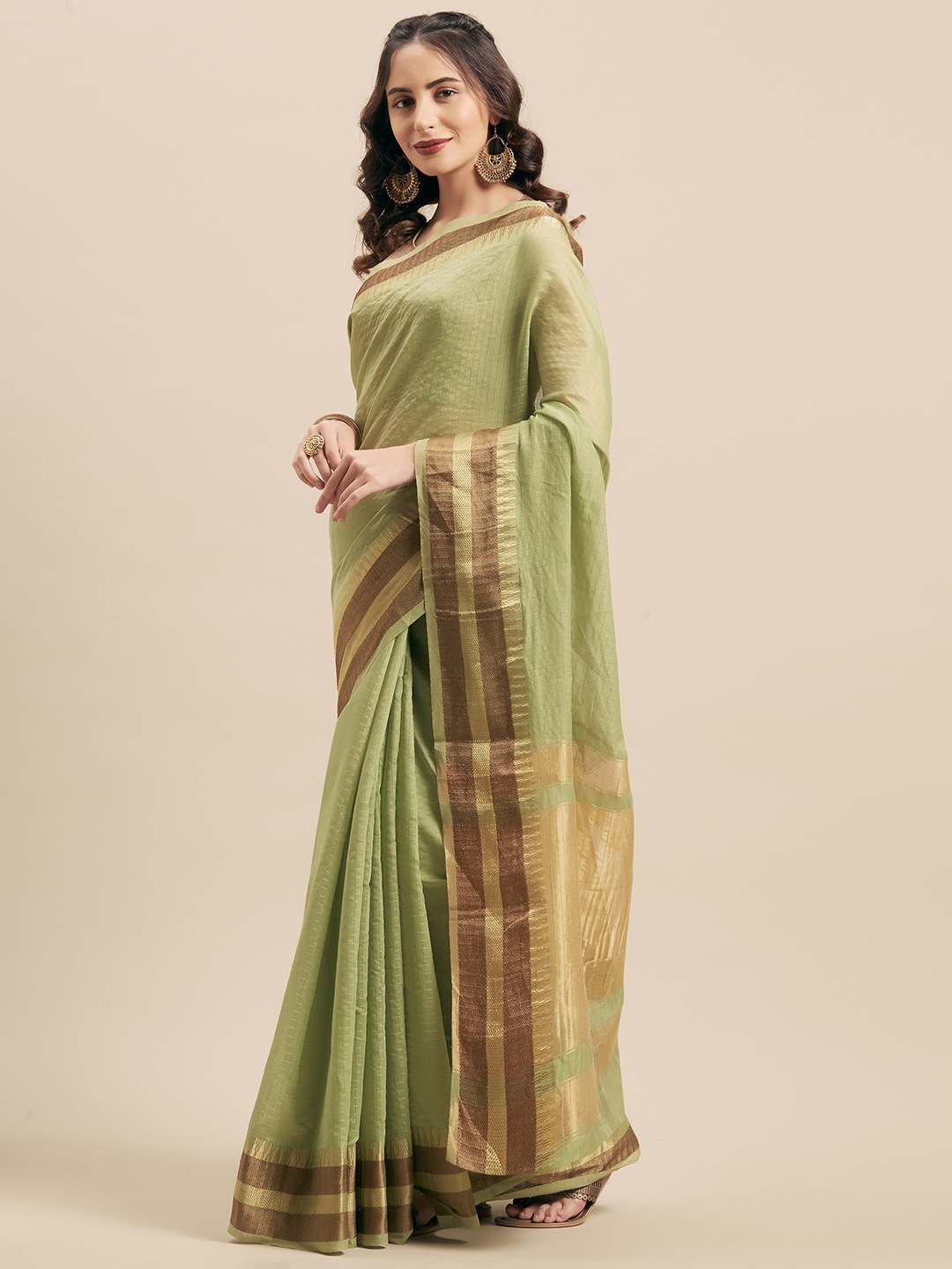 

Mitera Green Striped Silk Cotton Saree
