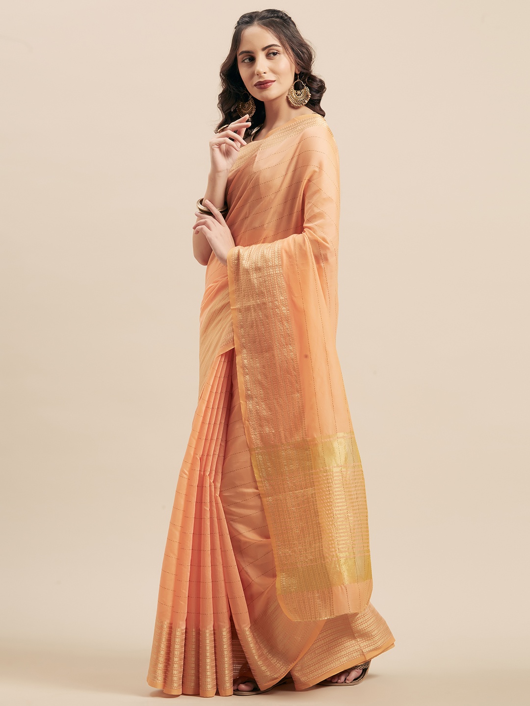 

Mitera Peach-Coloured Striped Silk Cotton Saree