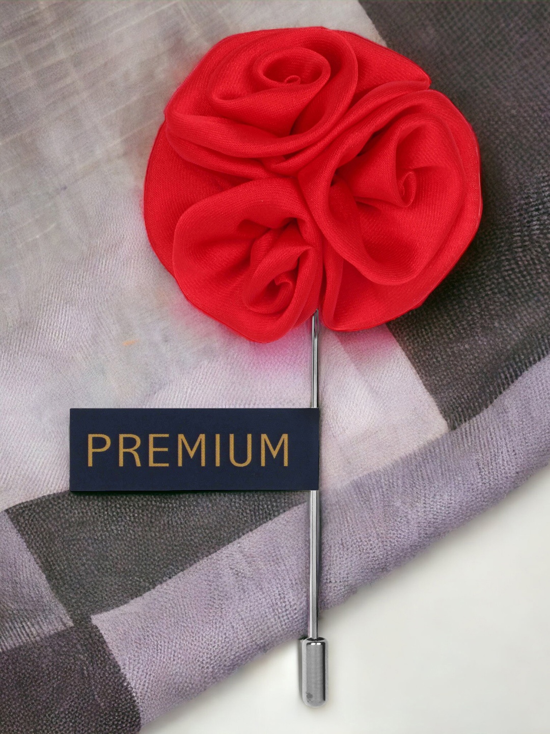 

PELUCHE Unisex Red & Silver-Toned Ranunculus Flower Lapel Pin