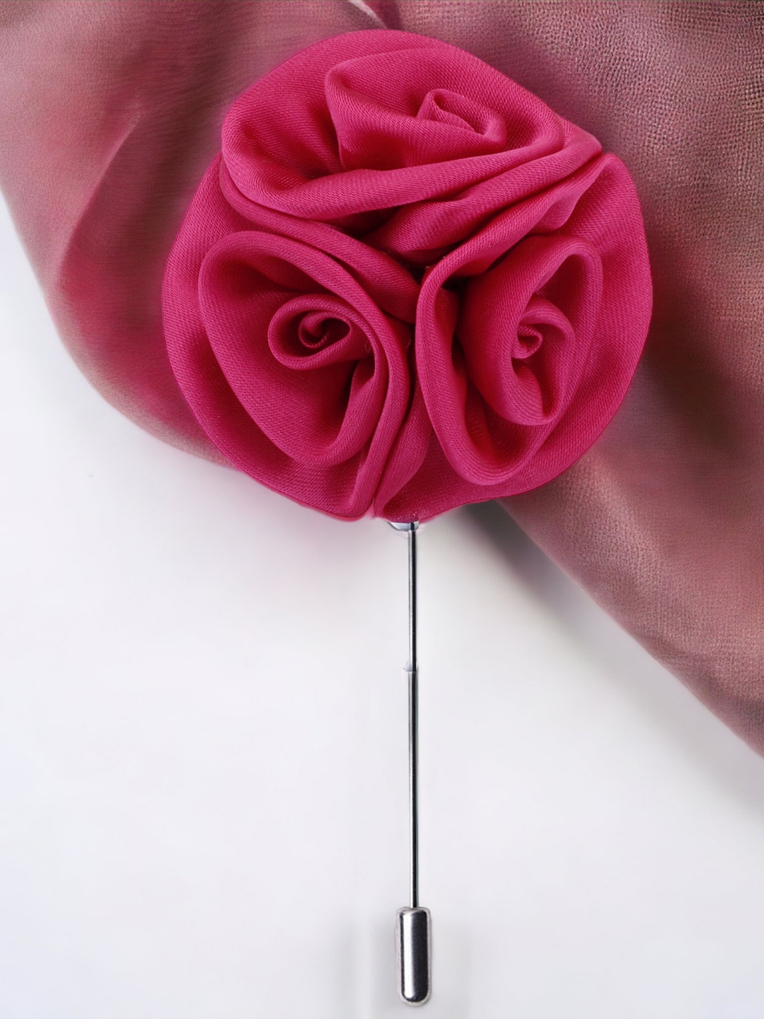 

PELUCHE Unisex Pink & Silver-Toned Tri Flower Lapel Pin, Magenta