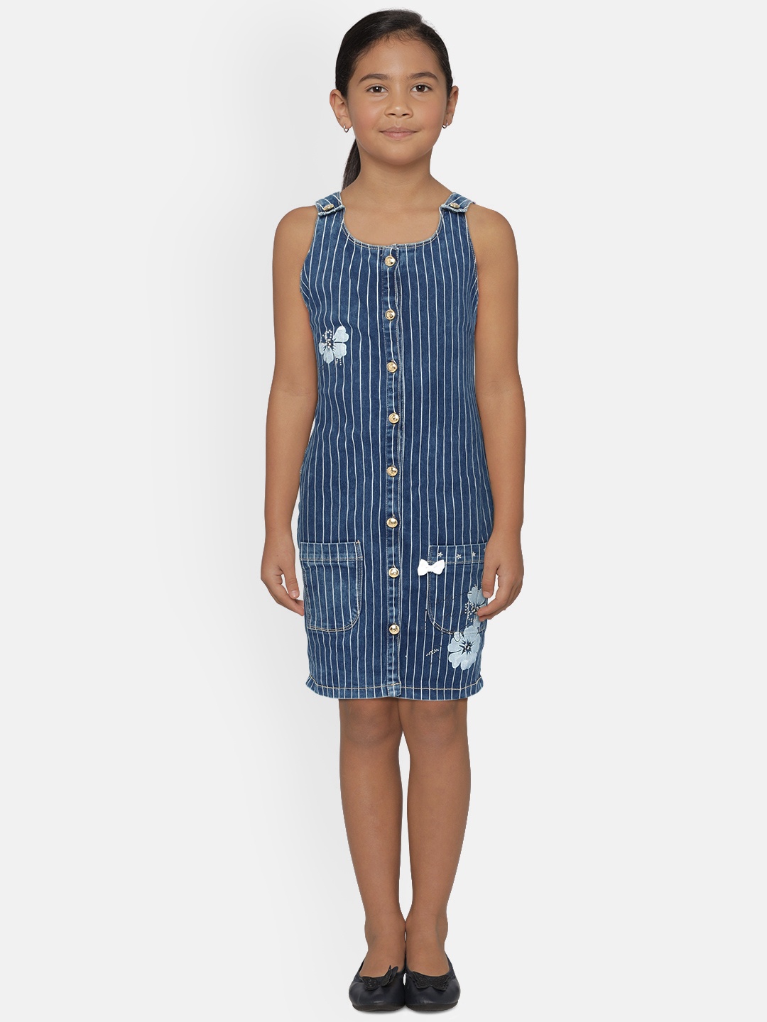 

Peppermint Girls Blue Striped Denim Sheath Dress