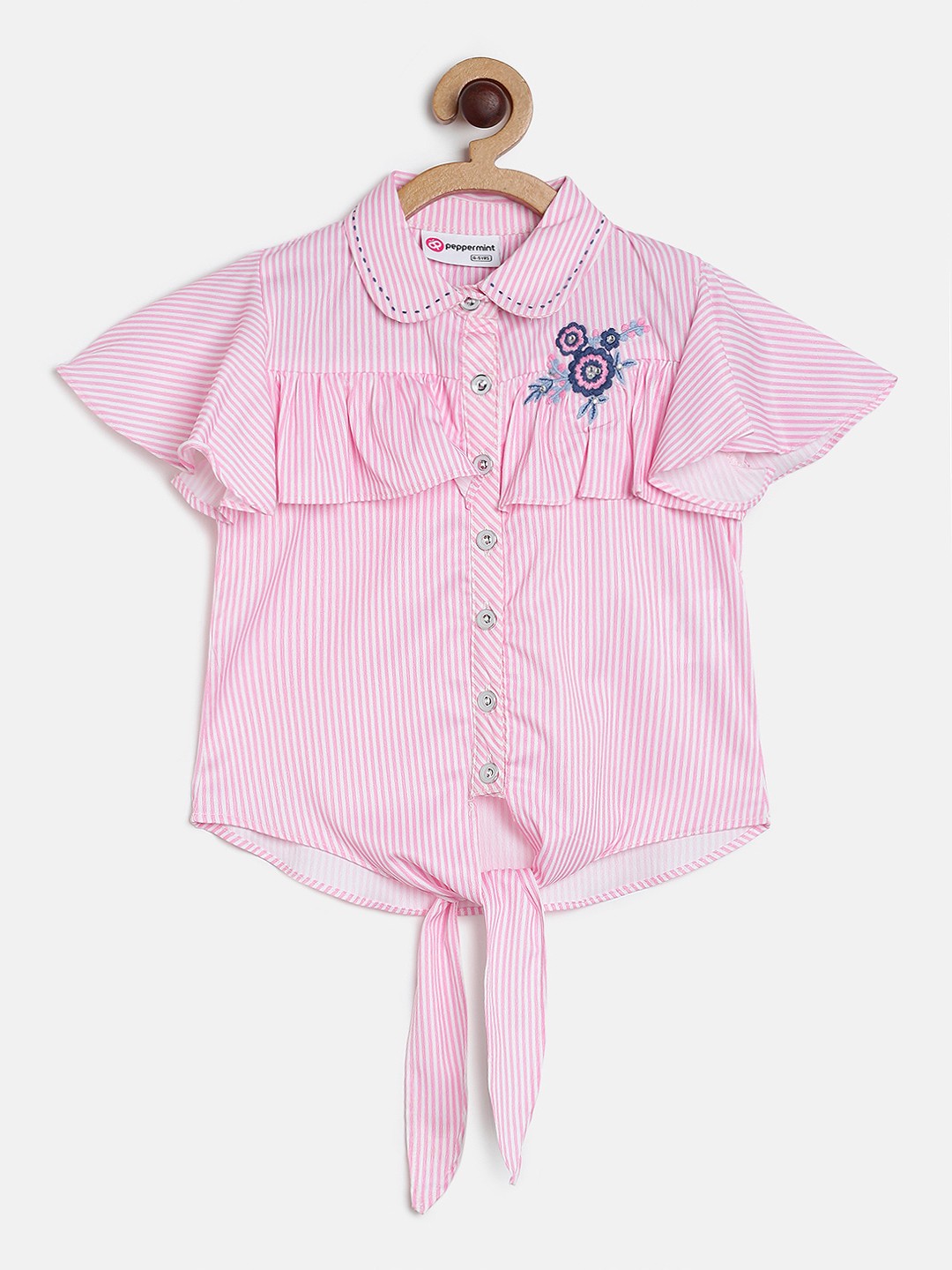 

Peppermint Girls Pink & White Striped Shirt Style Top