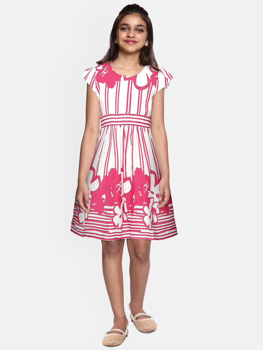 

Peppermint Girls Pink & White Printed Fit and Flare Dress